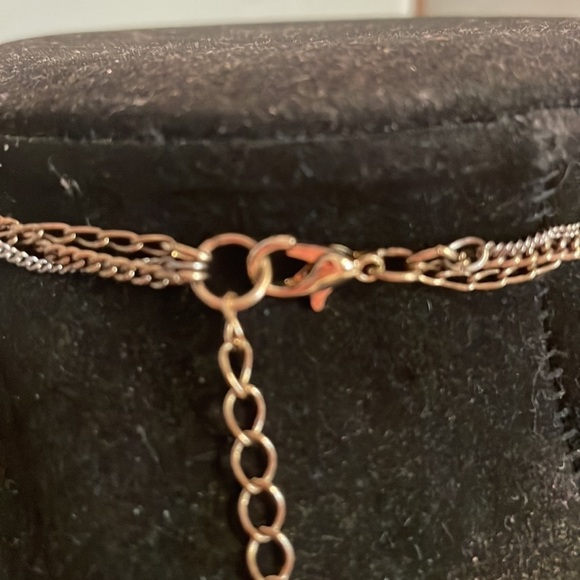 Triple strand gold tone necklace w/3-0.5” prong set Austrian crystal pendants - Picture 10 of 14